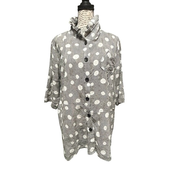 TERRA SJ Apparel Women's Cotton Blend  Dots Stripes Collared Shirt M Whimsical - Picture 1 of 10